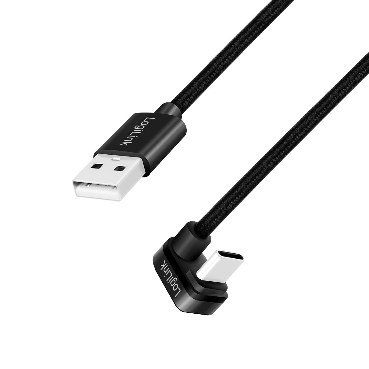 Logilink USB 2.0 Type C Connection Cable, USB-C Male (180° Angled) to USB-A Male (Straight), Colour: Black, 2 m