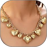 FUTIMELY Chunky Gold Heart Charm Necklace for Women,Fashion Puffy Large Love Hanging Choker Necklace,Personalized Exaggerated Jewelry Valentine's Day Gift