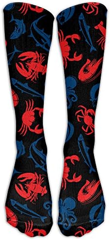 HFXFM's Fish Crab Shrimp Salmon Squid Sports Athletic Socks Novelty Calf High Running Long Sock Unisex
