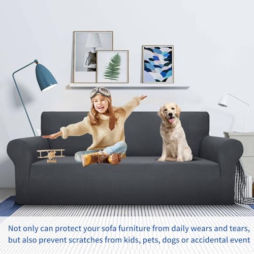 MAXIJIN Stretch Loveseat Sofa Slipcovers 1 Piece Love Seats Couch Covers for 2 Cushion Couch Non Slip Sofa Cover Washable Dog Cat Proof Furniture Protector Pet Friendly (Loveseat, Gray)