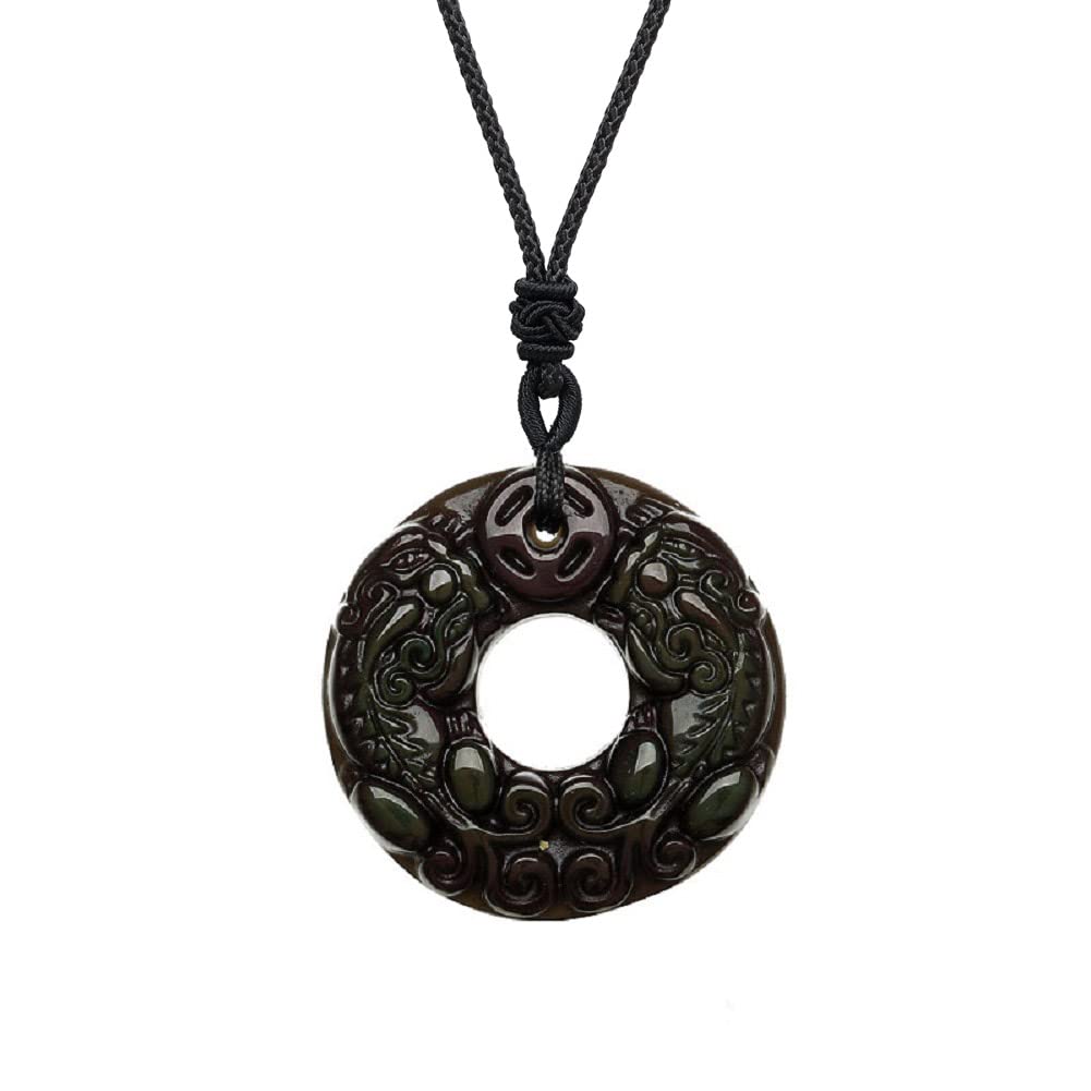 coai Black Obsidian Round Pendant Pixiu Engraving Necklace A