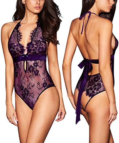 ALLoveble Women Lace Babydoll Teddy Underwear Black