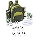 ALLCAMP Picnic Backpack for 4 Person with Cooler Compartment, Detachable Bottle/Wine Holder, Fleece Blanket, Plates and Cutlery Set, Green