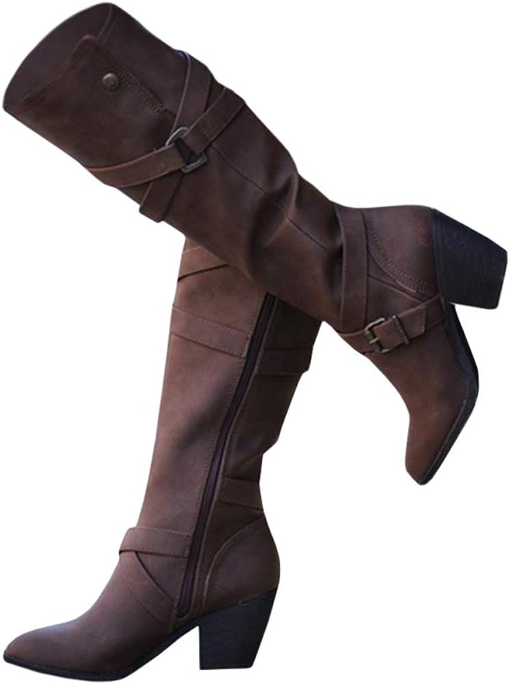 tan leather knee high heeled boots