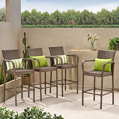 Christopher Knight Home Delfina Outdoor Wicker Barstools with Iron