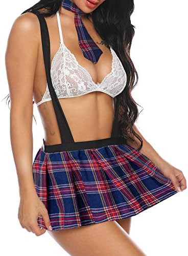 Gladiolus School Girl Lingerie for Women Sexy Roleplay Costumes Outfit Bra Top and Mini Skirt