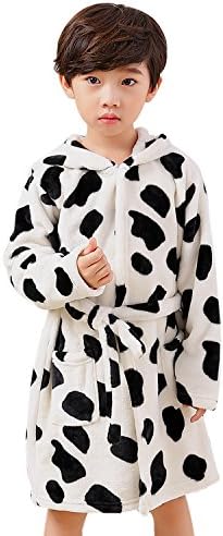 HAIVIDO Kid's Bathrobe Cory Hooded Cloth with Two Pockets Flannel Children's Sleepwear Robes Milk Cow&amp;Bear Pattern