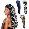 Long Satin Bonnet Sleep Cap, 3 Pcs Extra Large Sleeping Night Caps Hat Loose Cap Bonnets, Adjustable Elastic Band Head…