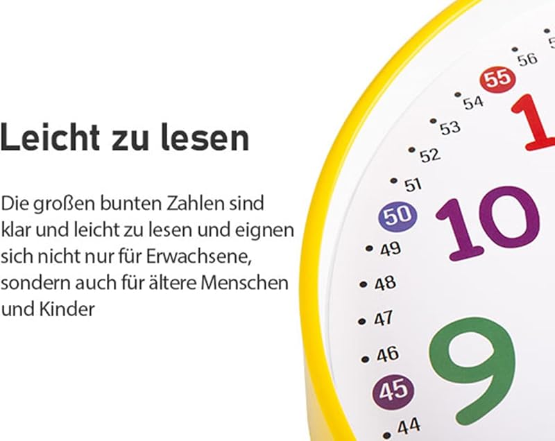 Kinder Wanduhr Lautlos 30cm Bunt Zahlen Lernuhr — Foto 6 von 8