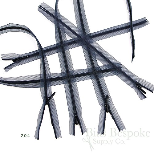 Set of 12 Transparent Navy Blue Invisible Zippers, 28" Length, Bias Bespoke Brand