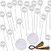 Exquiss 20 Sets Circular Marble Place Card Food Signs Table Number Cards Photo Holders Menu Clips Memo Cards Holder Picks in Silver with Golden Brown Satin Ribbons for Wedding Baby Shower Dinner Party