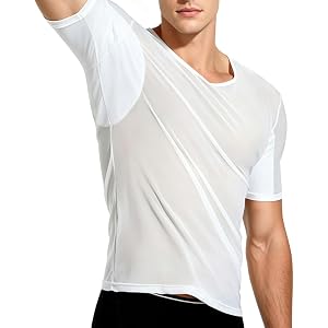 XCCFFSH Men's Sweatproof Undershirt, V Neck Slim Fit T-Shirt with Underarm Sweat Pads, Quick-Dry Short Sleeve