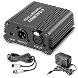 Aokeo 1-Channel 48V Phantom Power Supply with Adapter, BONUS+XLR 3 Pin Microphone Cable for Any Condenser Microphone Music Recording Equipment