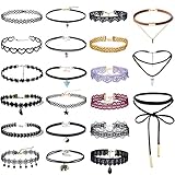 Tpocean 21Pcs Rainbow Lace Tattoo Choker Set Gothic Punk Velvet Necklaces Girls Teens Party Gifts