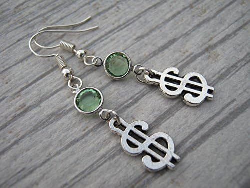 Dollar Sign Birthstone Earrings, Personalized Money Earrings, Currency Charm, Banker Jewelry, Accountant Gift