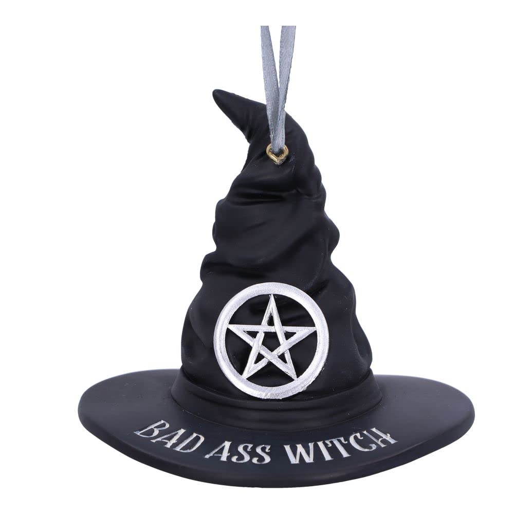 Nemesis Now Bad A** Witch Hat Hanging Ornament 9cm, Resin, Black, Witches Hat Hanging Decoration, Halloween, Cast in the Finest Resin, Expertly Hand-Painted