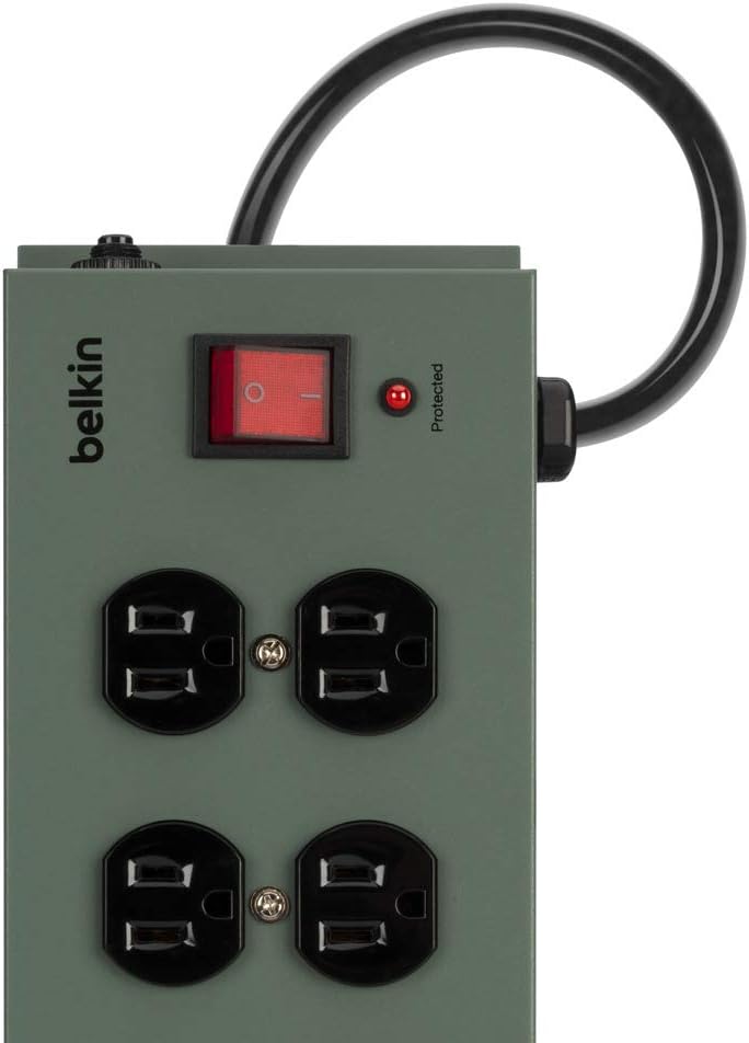 Belkin Power Strip Surge Protector - 10 AC Multiple Outlets, 15 ft Long Heavy Duty Metal Extension Cord with Wall Mount Holes for Home, Office, Travel, Computer Desktop, Laptop & Phone Charging Brick: Home Audio & Theater