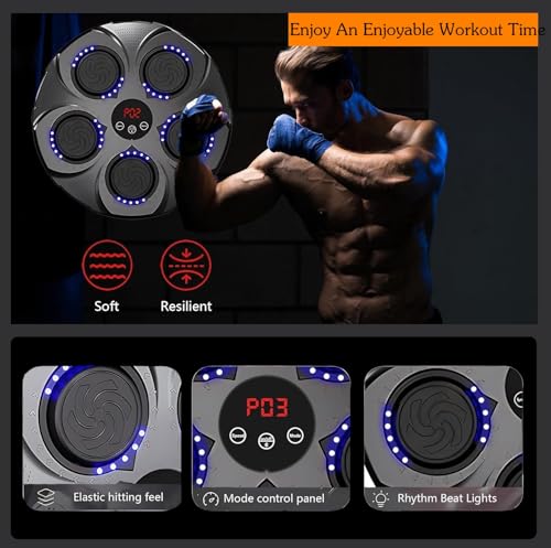 Beauenty Music Boxing Machine,Wall Mounted Smart Boxing Trainer,LED Light Intelligent Boxing Target,Adult Youth Boxing Training Punching Equipment with Boxing Gloves,Boxing Game for Gym and Home