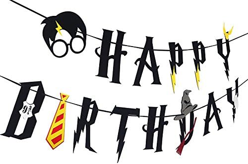 Oecee for Harry Potter Party Supplies Happy Birthday Banner Felt Garland Party Decoration (Black)