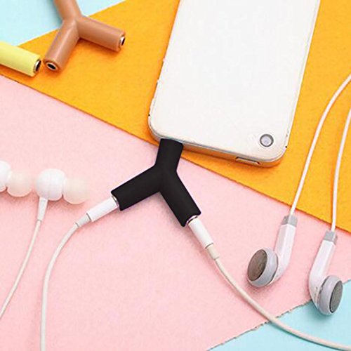 Sinwo Portable Audio Splitter Y Jack Male to 2 Female M/F 3.5mm Stereo Earphone (Black)