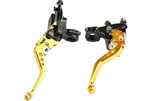 LisylineAuto Motorcycle Brake Lever 7/8" 22mm Handlebar Brake Master Cylinder Clutch Lever Left & Right Set Compatible with Harley Honda Kawasaki Suzuki Yamaha Gold Universal