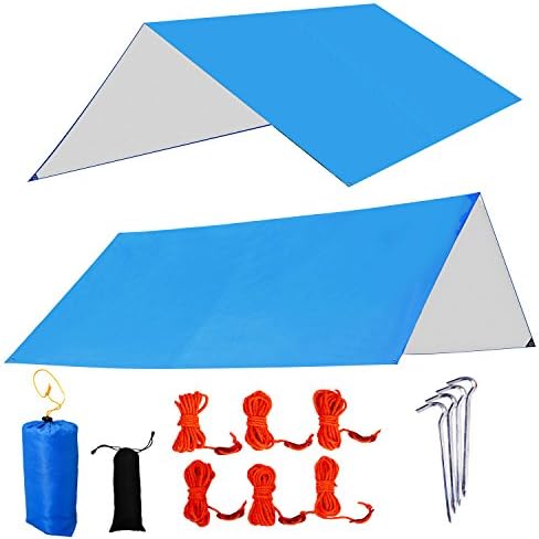 Tecare Rain Fly Tarps Portable Tent Tarp Footprint Ground Mat Picnic Blanket Shelter Sunshade with Rope and Stakes For Outdoor Hiking, Beach,Backpacking & Travel