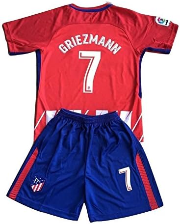 Cjosportskids firststore Griezmann #7 Atletico Madrid Home Red/White Kids/Youth 2017/2018 Soccer Jersey and Shorts Set 9-10Y