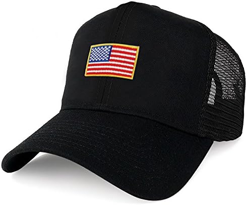 AC Racing USA American Flag Patch Snapback Trucker Mesh Cap - Black