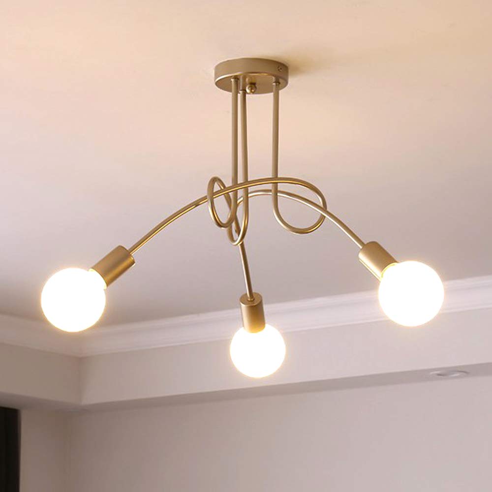 iDEGU Industrial Retro Metal Ceiling Light Shade E27 Modern Pendant Light for Living Room Bedroom Dining Room (Gold Painting, 3 Lamps) Without Bulbs