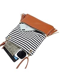 Bolso bandolera ligero, bandolera a rayas, con borla para mujeres y niñas