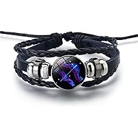 Rozozo Black Twelve Zodiac Spirit Leather Bracelet - Adjustable Zodiac Jewelry Accessory for Enthusiasts
