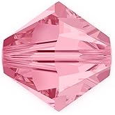 200pcs Authentic Preciosa 4mm (0.16 Inch) Small Faceted Bicone Crystal Loose Beads Light Pink Rose Pink Compatible with Swarovski 5301/5328 for DIY Jewelry Making Pre-B455