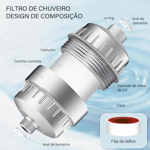 Filtro Chuveiro, Filtro de Chuveiro, 2 Cartucho, Cabeça de 25 Estágios Para Remoção de Agua Dura Cloro/Flúor/Metais Pesados