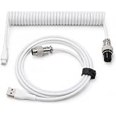 Hiiooweiyi 1.5m Coiled Keyboard Cable,USB C to USB A TPU Cable, Detachable Metal Aviator Plug,Mechanical Gaming Keyboard Cord, White, High-Speed Data Transmission &amp; Durable