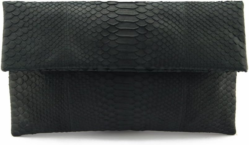 Genuine Python Leather Classic Foldover Clutch Bag