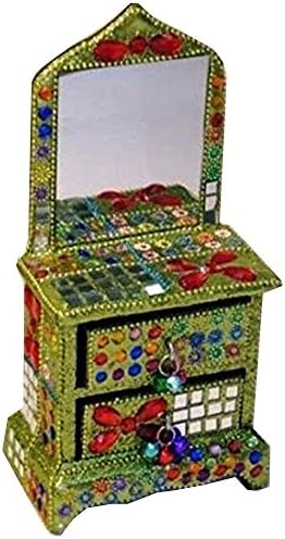 1 x Green 25cm Bling 2 Draw Chest / Jewelry Boxe with Mirror and Bead Decoration