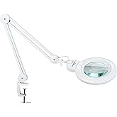 bemelux Bifocals Magnifying Desk Lamp with Clamp, 5 Diopter with 20 Diopter, 6 Inch Detachable Lens and 120PCS LEDs, 3 Color Modes 1200 Lumens Swivel Arm Magnifying Lamp with Light for Crafts (White)