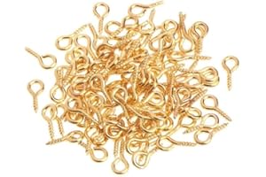 YUANHOLUMID 100Pcs Gold Small Tiny Mini Eye Pins Eyepins Hooks Eyelets Screw Threaded Clasps Hooks DIY for Jewelry Making Accessories Jewelry Findings
