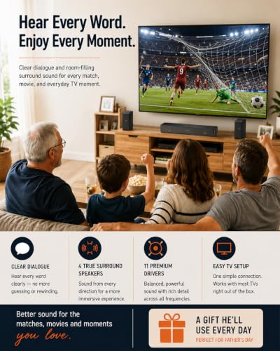 Hiwill-Audio 5.1.2ch Surround Sound System, Soundbar for TV with Subwoofer, Bass Boost, 4 Virtual Surround Speakers, Home Cinema Sound Bars Speaker, 400W Peak Power, Works w/ARC/OPT/BT 5.3/AUX/USB