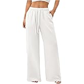 RoseSeek Women's Straight Wide Leg Linen Pants Drawstring High Waisted Casual Long Trousers with Pockets