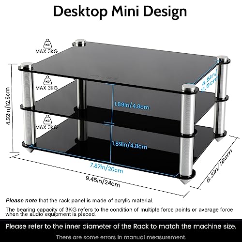 KGUSS Mini Audio Component Rack Black Acrylic 2Layer Rack Aluminium