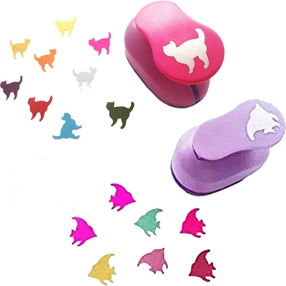 Carykon Cat & Fish 1" Clever Lever Craft Punch Paper Cutting Shape, Pack of 2