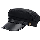 Wyiyuan Black Chauffeur Hat Classic Vintage Newsboy Cap Driver Hat Retro Military Style Cotton & Leather Flat Cap Costume Hats for Men and Women