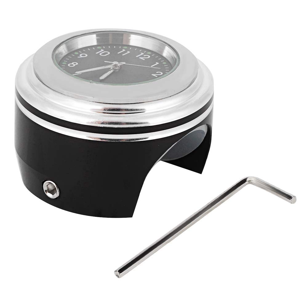 Suuonee Quartz Clock, Motorcycle Modification Handlebar Mount Waterproof Quartz Clock Watch Accessories (White Black Dial)