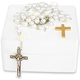 Catholic Baptism Gifts for Boys, Baby Baptism Gifts for Girl, Kids Rosary Beads Catholic, Baby Baptism Gifts Boy, Catholic Rosary for Women, Christening Gifts for Girls (White)