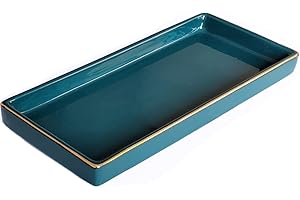 HANKOR 10 x 5 Ceramic Bathroom Tray for Countertop, Decorative Vanity Tray for Dresser Tops, Small Rectangular Trays for Perfume, Candle, Jewelry, Cosmetics (Green)