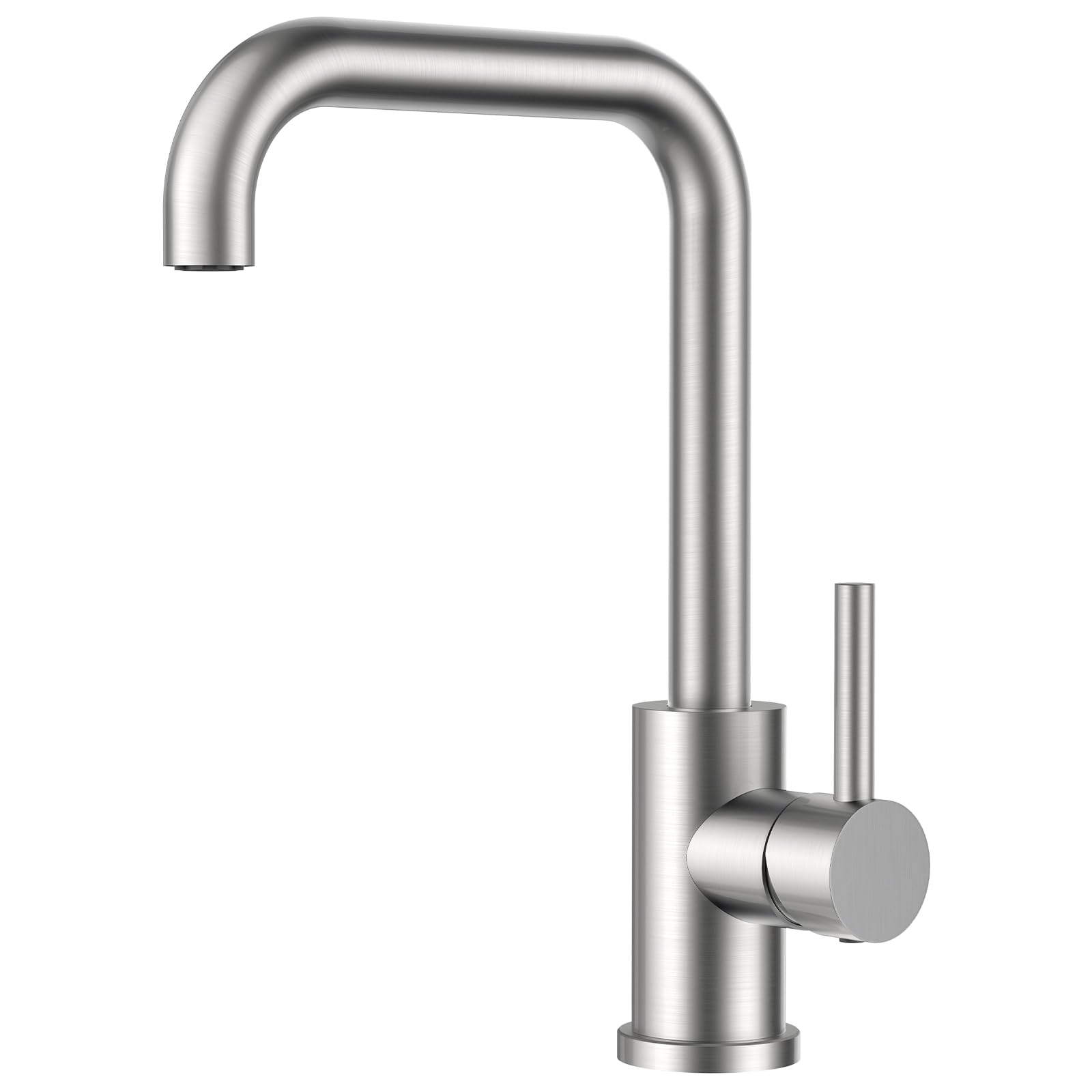 FORIOUS Kitchen Tap, Kitchen Sink Taps Mixer, 360 Swive Stainless Steel L Shaped Monobloc 1 Hole with Single Lever