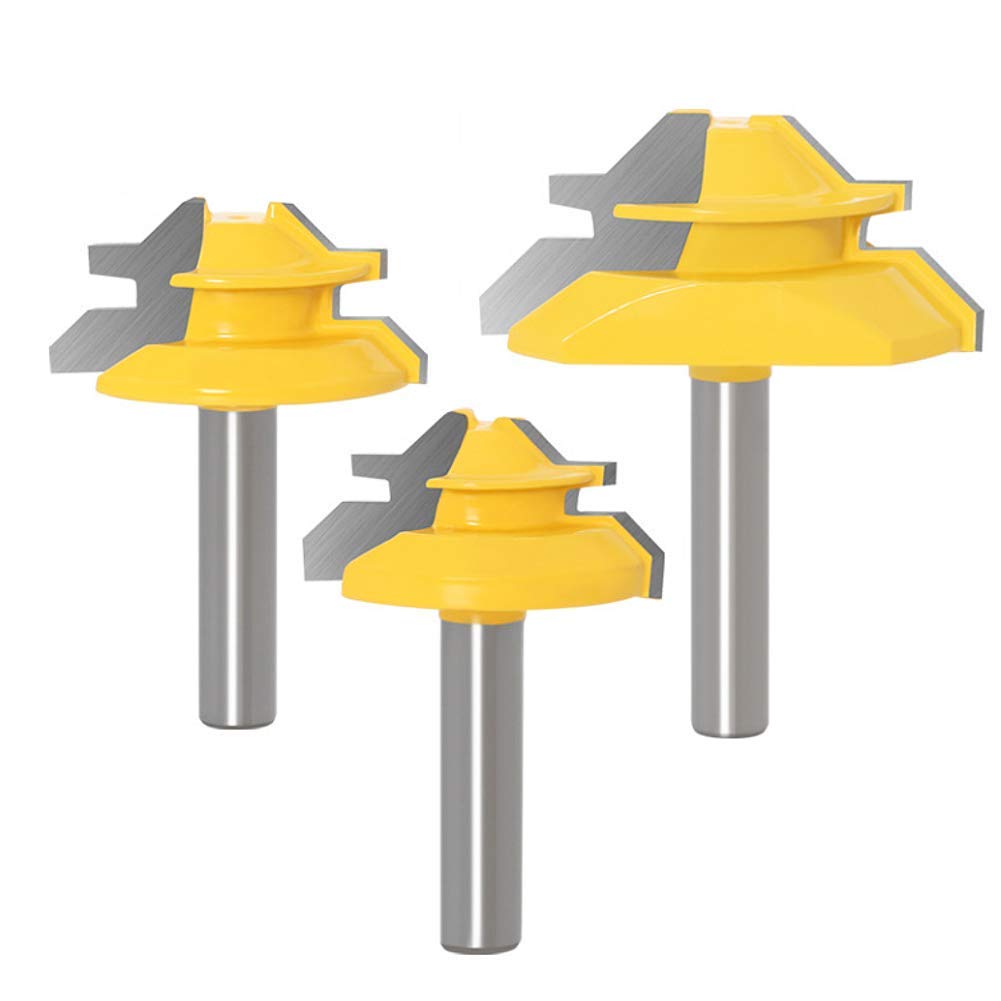 WSOOX 8mm Shank 45 Degree Lock Mitre Joint Router Bit Woodworking Router Tool (3PCS)