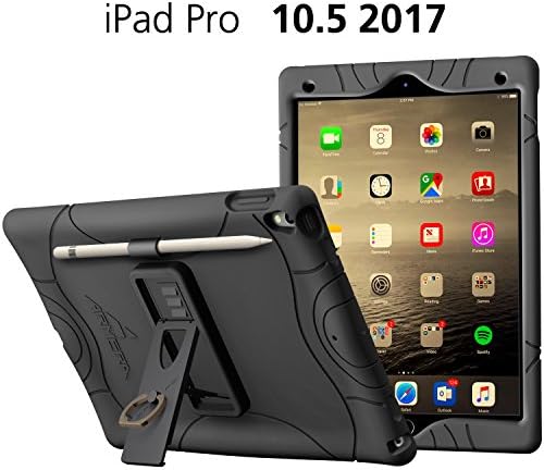 Armera iPad Pro 10.5 Rugged Case Cover with Pencil Holder, built-in Stand and Finger Ring, Heavy Duty Kids Safe Protection Silicone Cover for Apple iPad Pro 10.5 (2017) (Black)