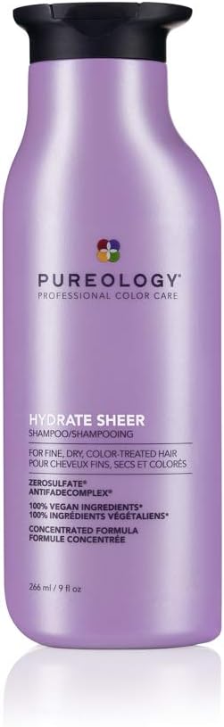 Pureology Hydrate Sheer Moisturising Shampoo, for Fine Colour Treated Hair, Vegan